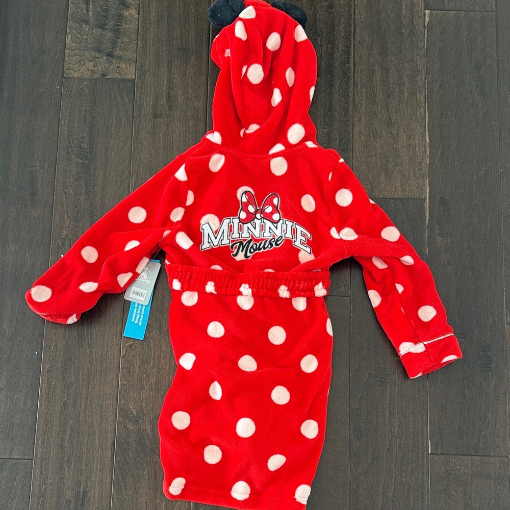 NWT Disney Store Girls Red Polka Dot Minnie Mouse Hooded Robe! Size 7/8